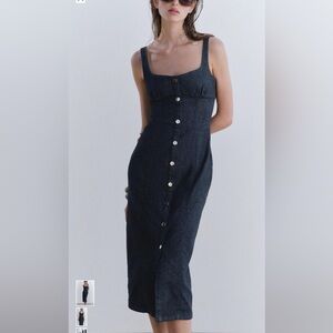 Zara Black Button-Down Denim Dress